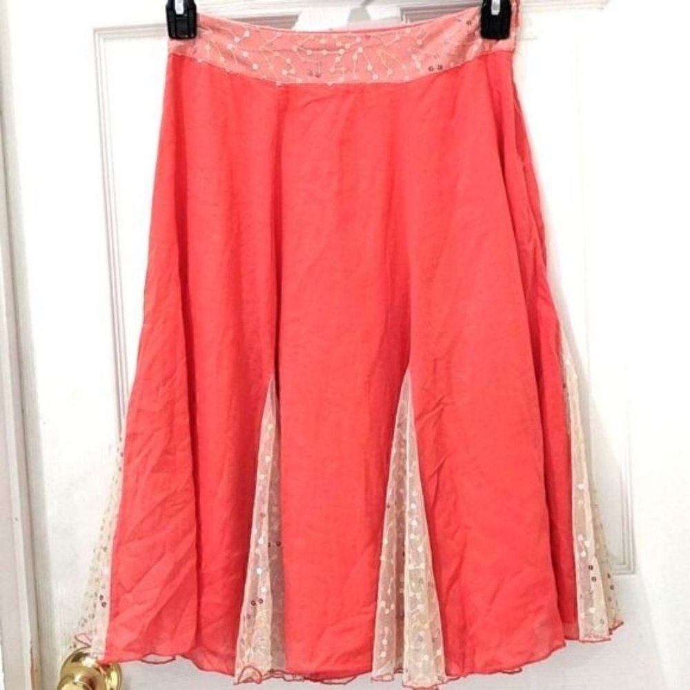Vintage 80s Pleated Skirt Ruffle Sequin Mesh Inset Fairyesque Coral Fairycore 4